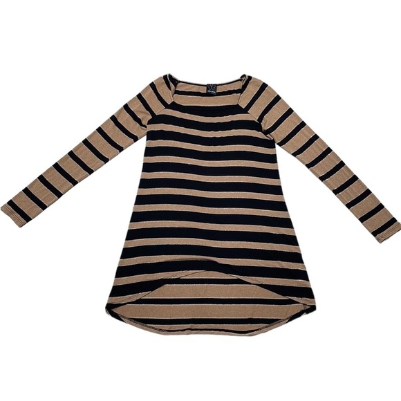 Ella Moss Tunic Top Hi Low T-Shirt Stripes Brown Black Gold Size Small - Picture 3 of 12